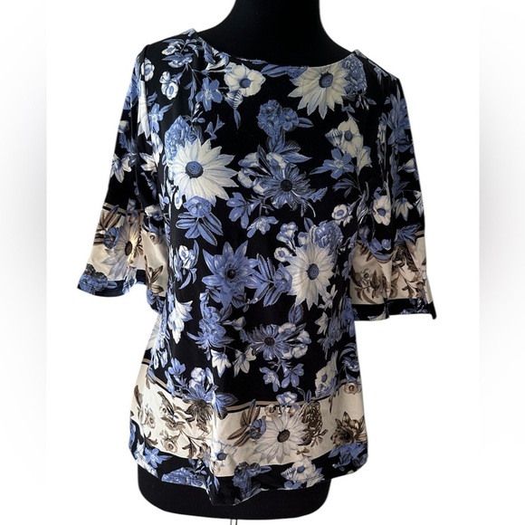 Charter Club Blue Floral Blouse Size Medium - Picture 1 of 8